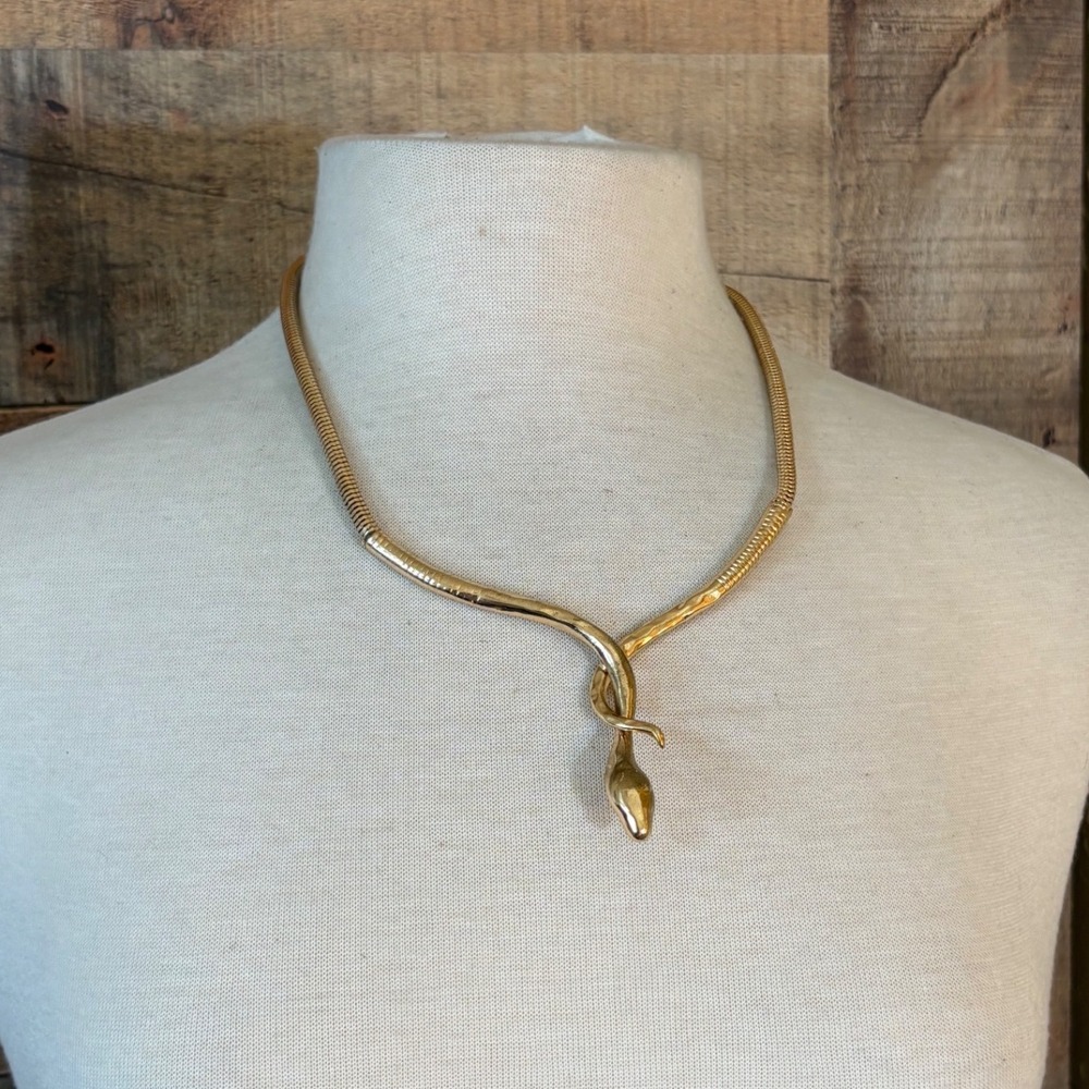 Gold Tone Magnetic Snake Collar Necklace Serpent Statement Jewelry